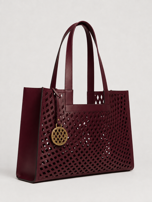 Marsa Burgundy Lattice Tote by Shereen Mostafa Designs